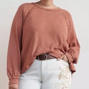 Pilcro by Anthropologie Brick Red Sweater Ruffle Fall Cozy Autumn Orange Size S